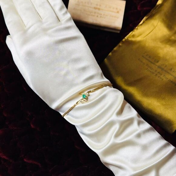 18K Gold Colombian Emerald & Diamond Bracelet- 750 Gold -6.5"- Herringbone -2.6g - Picture 15 of 16